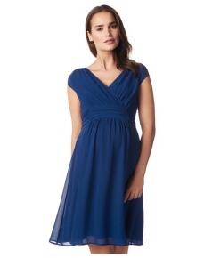 Damen Umstands- Kleid Gerafftes Taillenband Dress Farbe: Medium Blue - schwarz